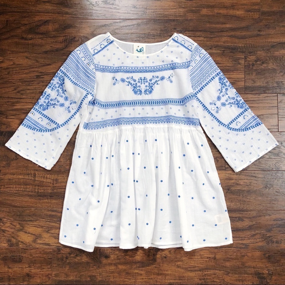 Mermaid • Anthropologie Meadowbrook blouse embroidered tunic top white cotton - Picture 4 of 12